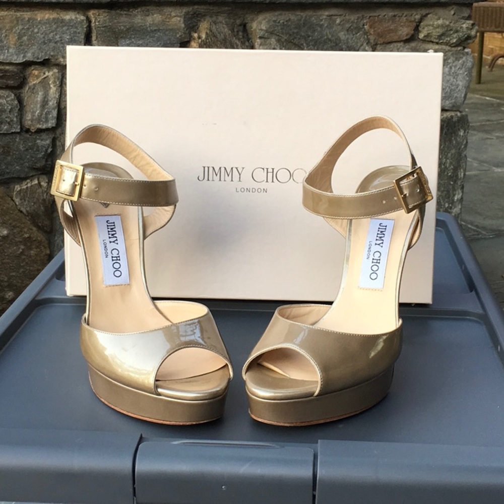 Jimmy Choo Linda Gold Platform Sandal Heels
